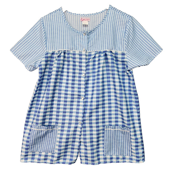 VTG Lati Fashion Sleepwear Women’s MED Gingham Seersucker Pearl Snap House Shirt - Picture 2 of 11